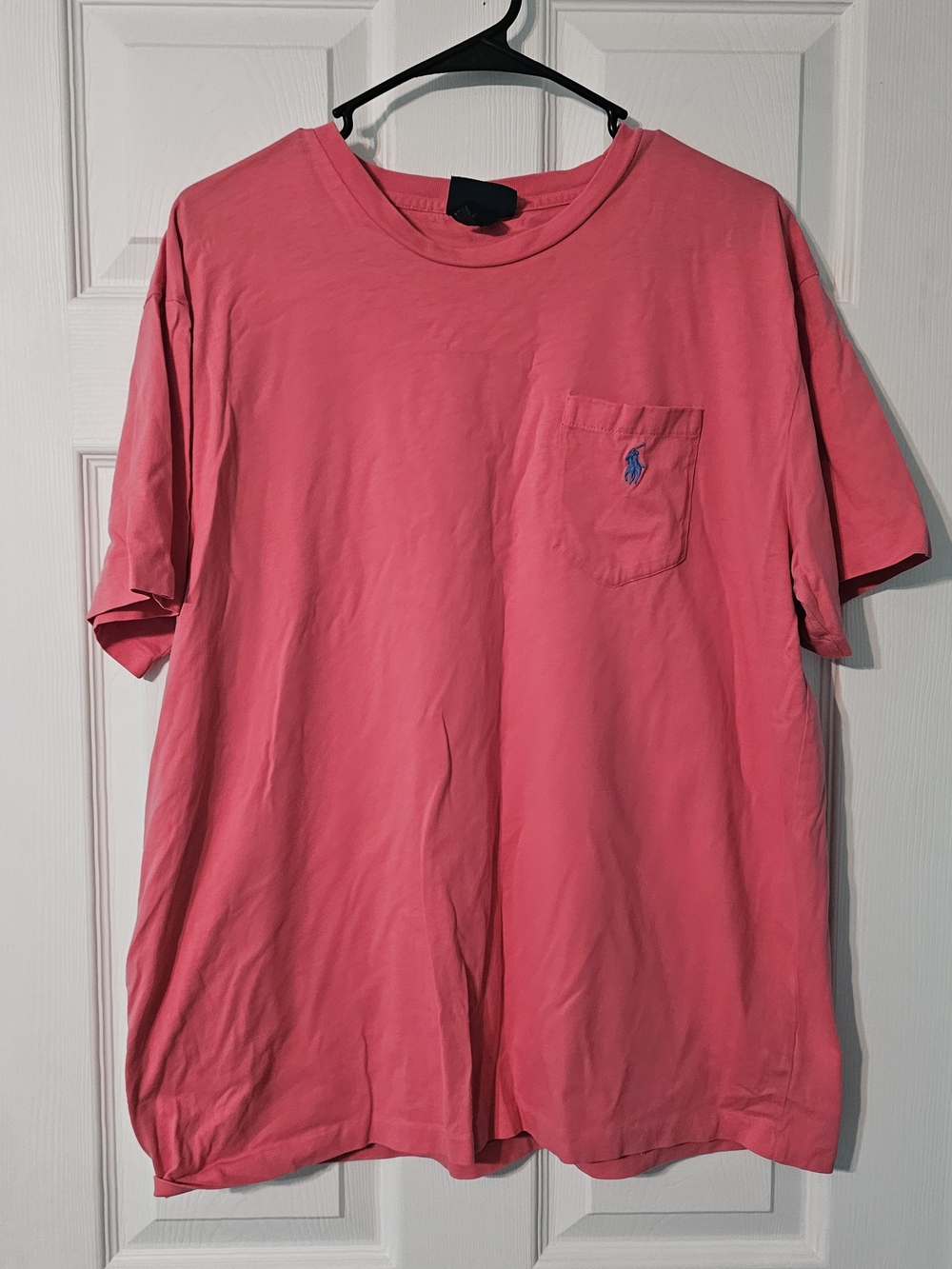 Vintage Ralph Lauren Coral Pink Short-Sleeve Pocket Tee with Embroidered Pony